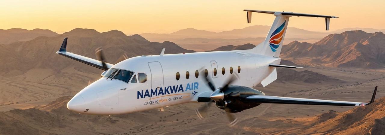 Aircraft flying over the Northern Cape mountains at sunset